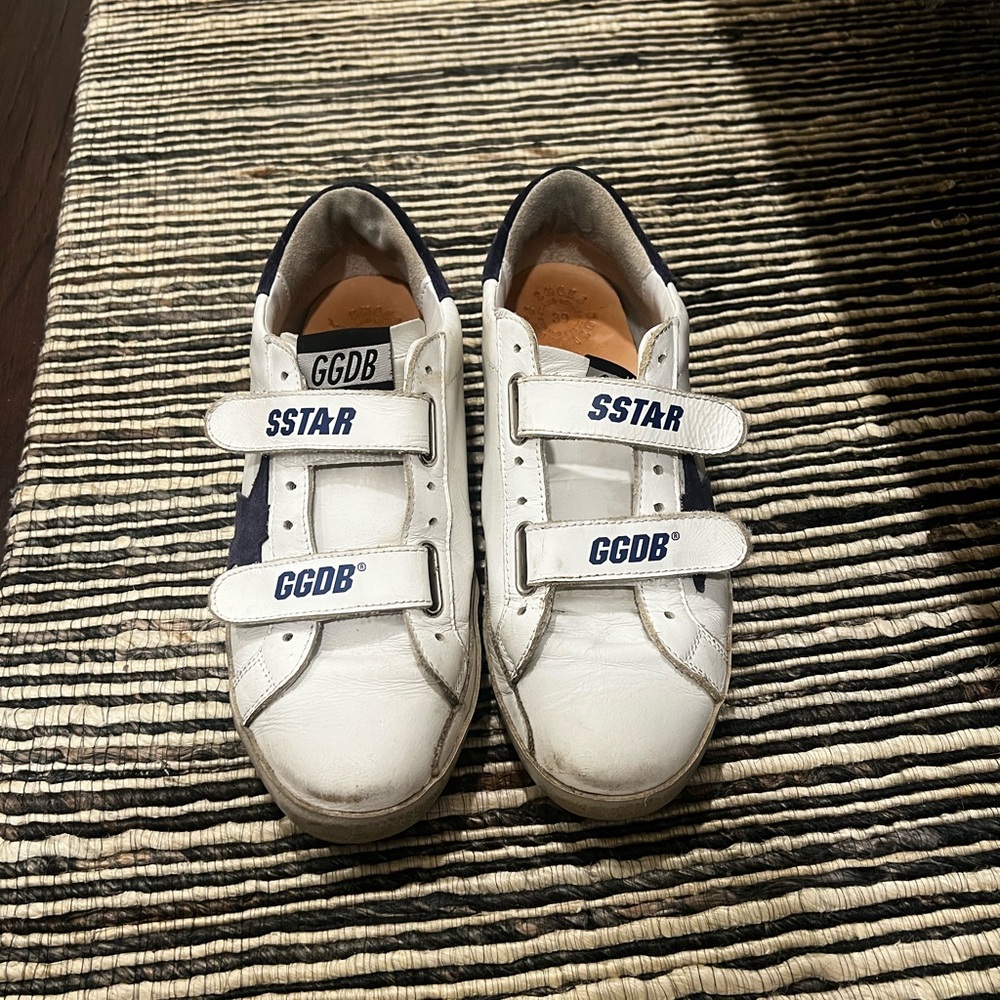 Golden Goose White and Navy Sneakers